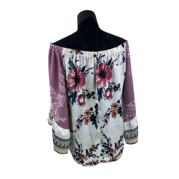 White House Black Market Satin Floral Off The Shoulder Blouse Size L - Picture 4 of 10